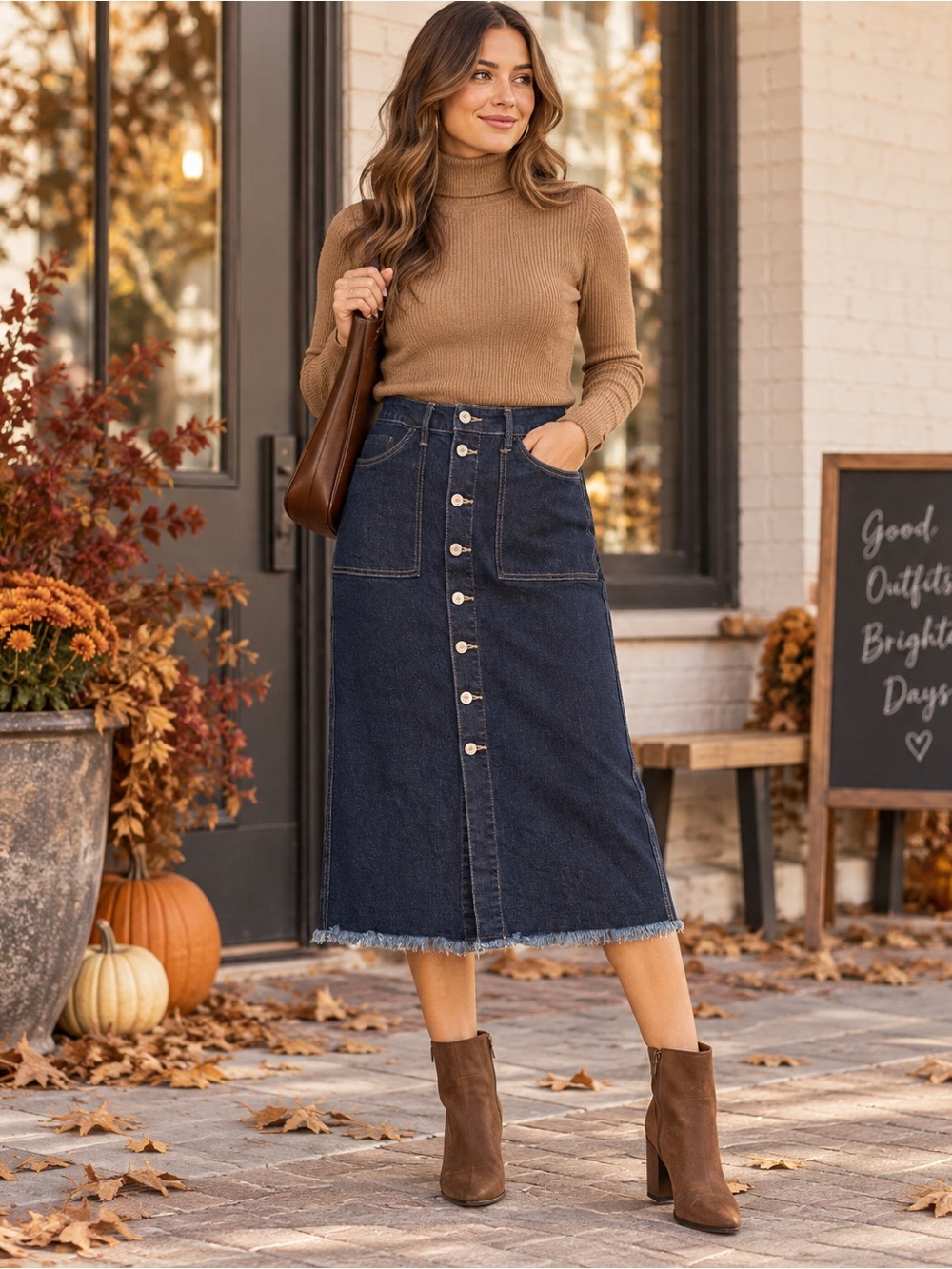 KanCan Dark Wash Denim Button Front Midi Skirt Size L Frayed Hem